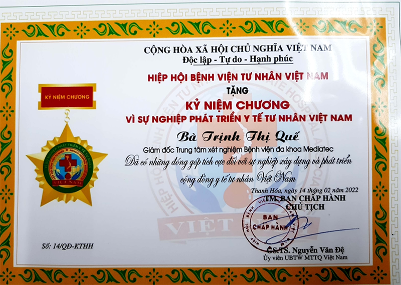 Hệ thống Y tế MEDLATEC vinh dự nhận bằng khen từ Hiệp hội Bệnh viện tư nhân Việt Nam