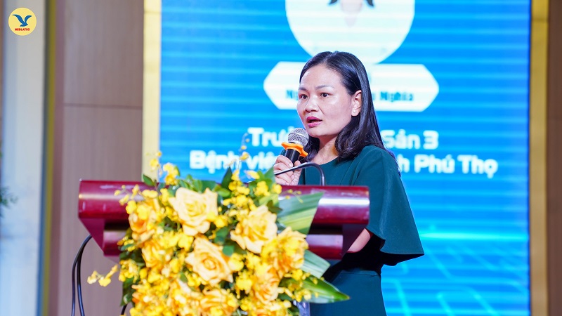 BSCKII Nguyễn Thị Thu Nghĩa - Trưởng khoa Sản 3 - Bệnh viện Sản Nhi Phú Thọ báo cáo tại Hội nghị tập huấn Cập nhật xét nghiệm và kỹ thuật chẩn đoán hình ảnh 4.0 trong chẩn đoán và điều trị